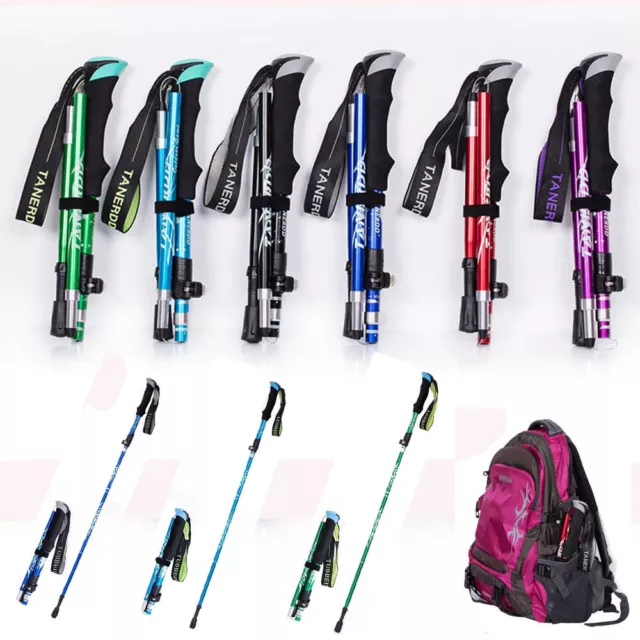 Camping Hiking Foldable Walking Sticks Trekking Poles Aluminum Ultralight 2 Size