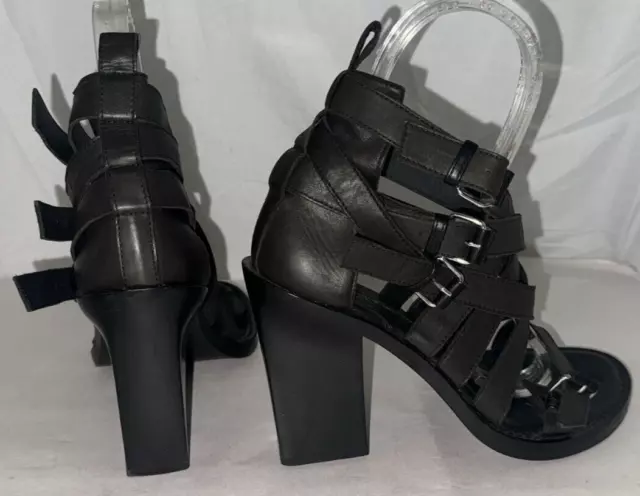 EU39/US9❤️ANN DEMEULEMEESTER Black Leather Sandals Open Toe Gladiator Boot ITALY