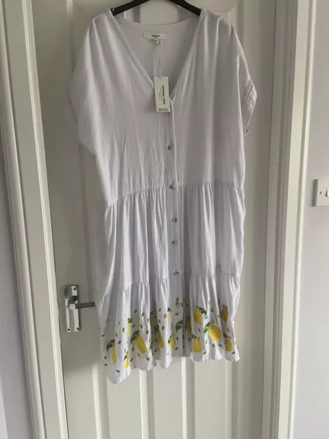 Bnwt Next Size Medium Approx 16 White Linen Mix Dress Rrp £36