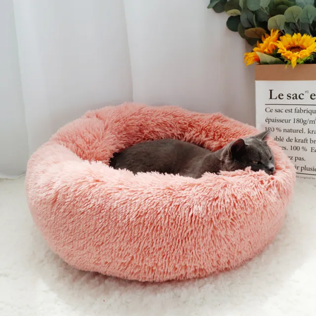 Fluffy Plush Pet Bed Dog Cat Round Cuddler Cushion Mat Puppy Calming Kennel Nest 8