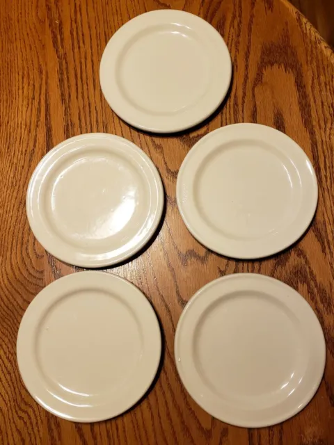 Vtg Set Of 5 Gerald E. Henn Roseville Spongeware Pottery Beige Dessert Plates