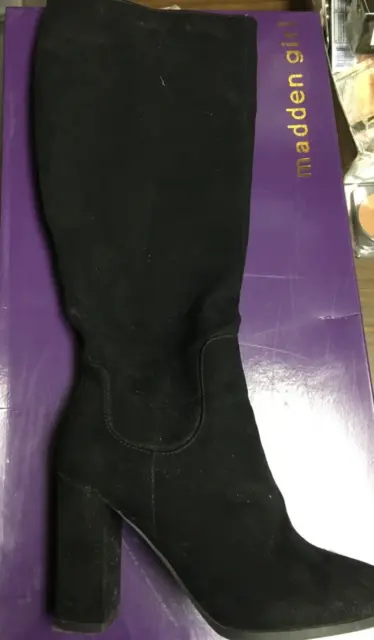 Madden Girl Klash Black Fabr Suede Leather Upper Knee High Boots Size 8