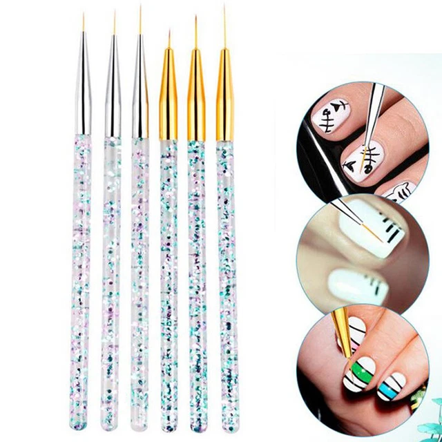 Juego de 3 piezas de pinceles de acrílico a rayas francesas arte en uñas puntas pintura de manicura a TS