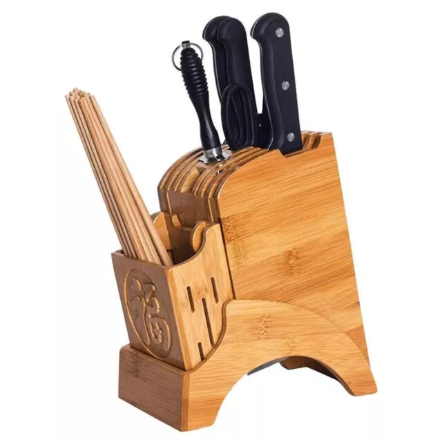 Universal Bamboo Knife Block Kitchen Knives Storage Holder With Spoon Storage UK