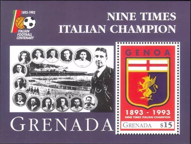 Grenada 1993 Italian Football 100th anniv,Genoa,Sports,Jeux,Soccer,m/s MNH