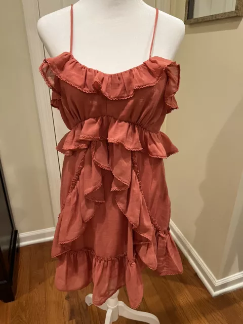 Anthropologie Red Carter Pink Mini Ruffle Dress New Size S