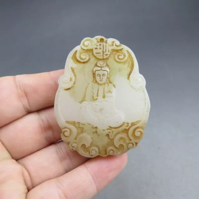 Chinese, jade, noble collection,Hetian jade, white jade, guanyin, pendant  A(68)