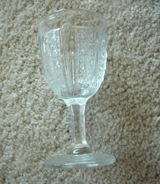 EAPG PANELLED CANE or DIAMOND POINT  & BUTTON CLEAR GLASS CORDIAL 4" TALL EUC