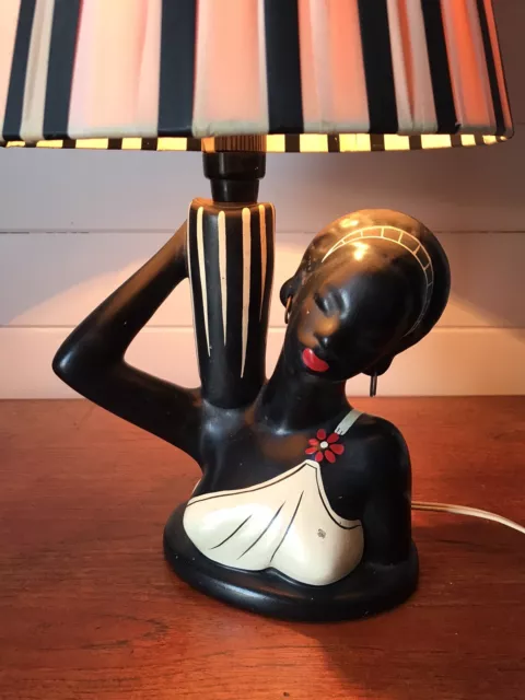 Vintage Barsony Pottery Black Lady Lamp Original Shade HL-48 2