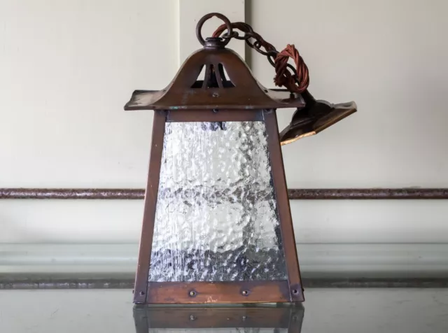 Arts & Crafts Brass Lantern Pendant Light (Antique)