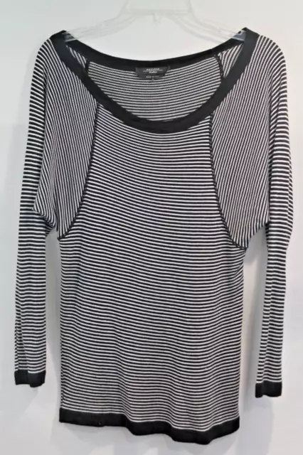 Max Mara Weekend Knit Top Womens size L Black Striped Scoop Neck Long Sleeve