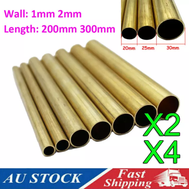 Round Brass Tube Hollow Pipe 20/25/30mm OD Tubing 1/2/3mm Wall 200/300/500mm L