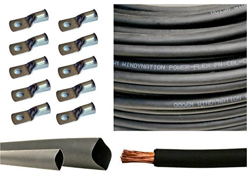 6 Gauge 6 AWG 30 Feet Black Welding Battery Pure Copper Flexible Cable + 10pc...