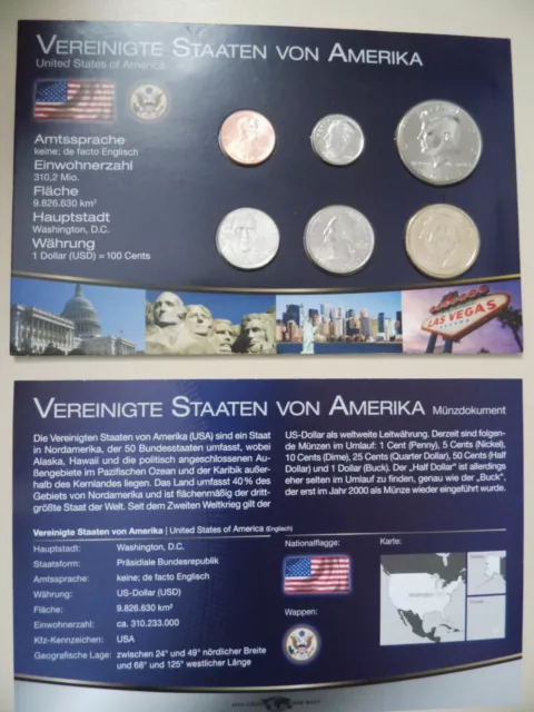 DAS GELD DER WELT Amerika USA (Dollar) KMS+Münzdokument 6 Münzen Variante B TOP 3