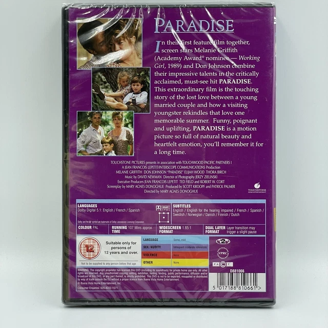 PARADISE [DVD] MELANIE Griffith, Don Johnson, Elijah Wood • New