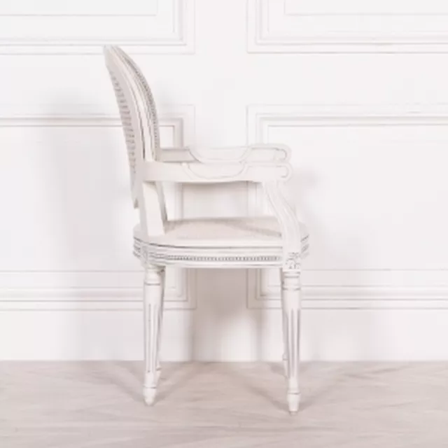 French Rococo White Rattan Armchair Comfortable Chateau Mahogany Wooden 2