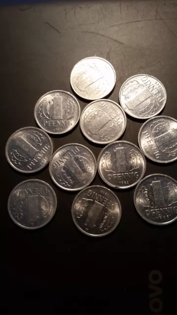 D D R  Kleinmünzenlot  von   11 x  1 Pfennig  aus den Jahren 1960  bis 1989