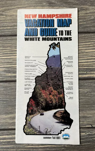 Vintage New Hampshire Vacation Map And Guide To The White Mountains Brochure