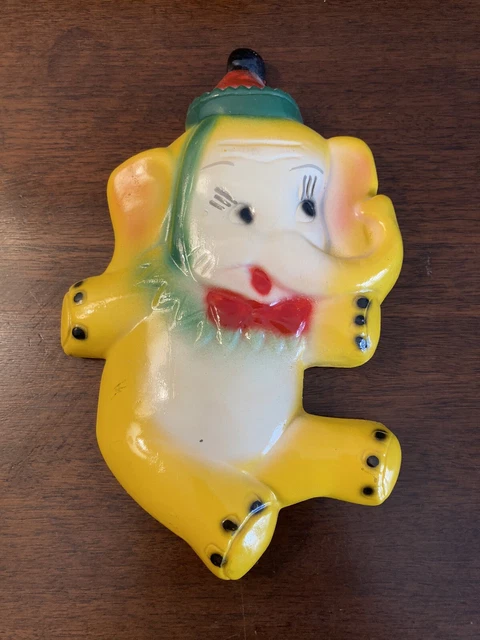 Vintage Chalkware Yellow Circus Elephant Baby Nursery Wall Hanging Plaque Decor