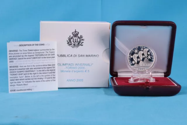 San Marino 5 Euro 2005 Olympiade  Silber Proof  mit OVP