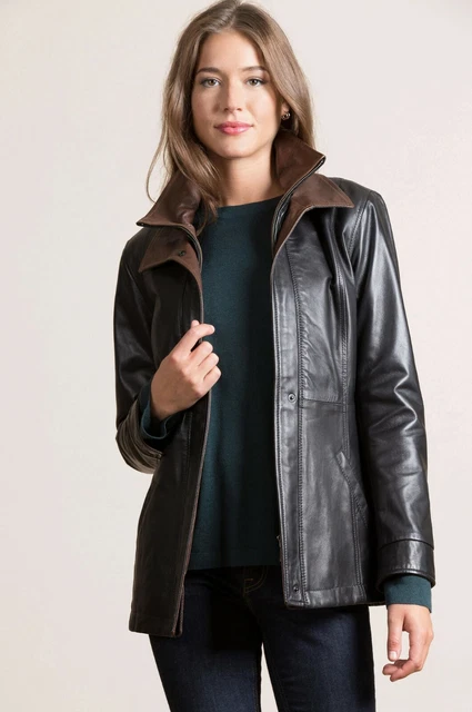 Véritable Femmes Veste Cuir Souple Peau de Mouton Double à Col Stylé Manteau