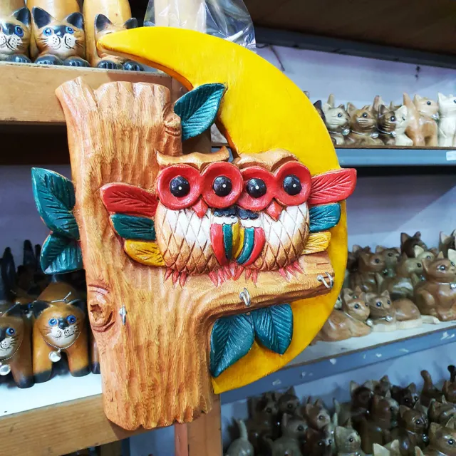 Wooden Hand Carved OWL Hook Key Holders Towel Hanger Home Wall Decor Folk Art