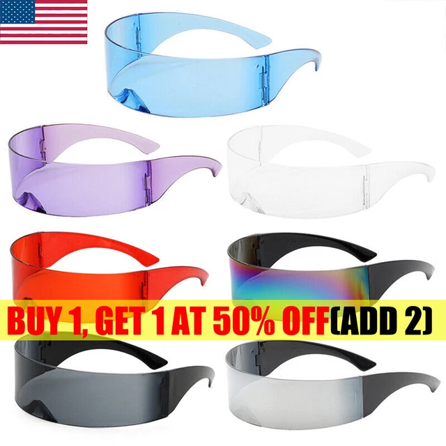Futuristic Narrow Cyclops Visor Trendy Rimless Sunglasses Laser Eyeglasses USA ~