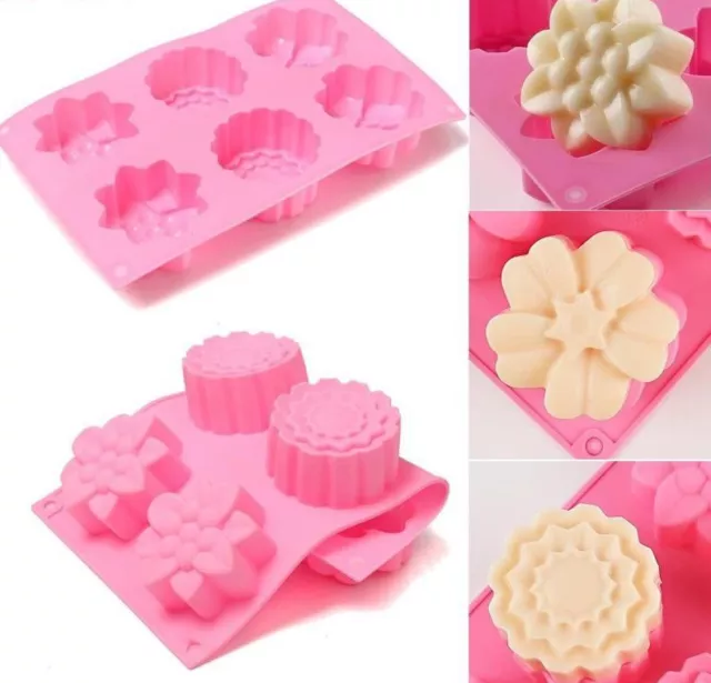 2 Silicone Chocolate Jelly Muffins Soap Bread "6 cavity Large Flower" mould. DIY
