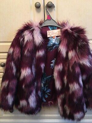 Girls ted Baker Faux Fur Coat Multi Coloured