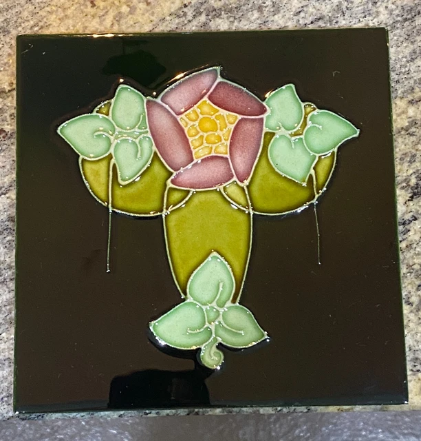 Antique Ceramic Square Tile W/ Multi-Colored Art Nouveau Tube Lined Deco Look!!