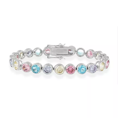 Sterling Silver Multi-Color CZ Tennis Bracelet, 7"