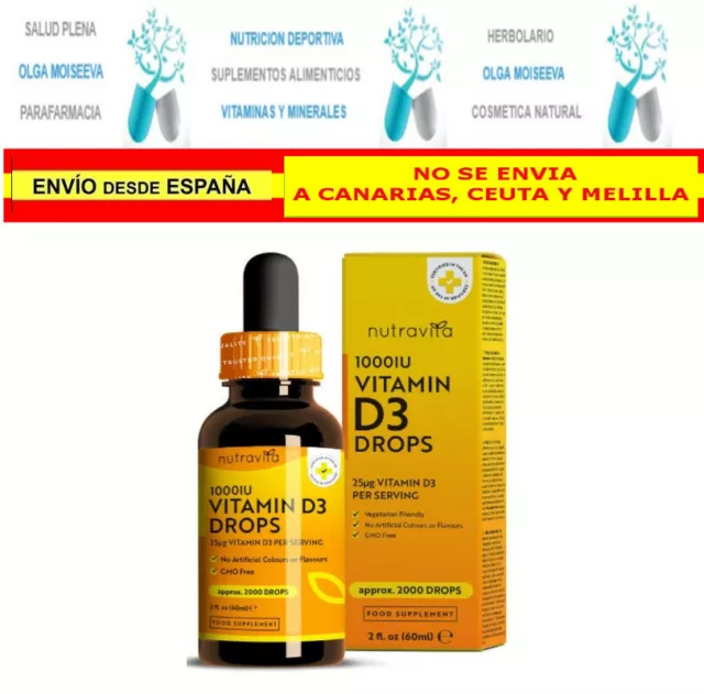 Vitamina D3 Gotas 1000UI 60 ml Suministro Más de 1 Año Envío: Rápido y gratis