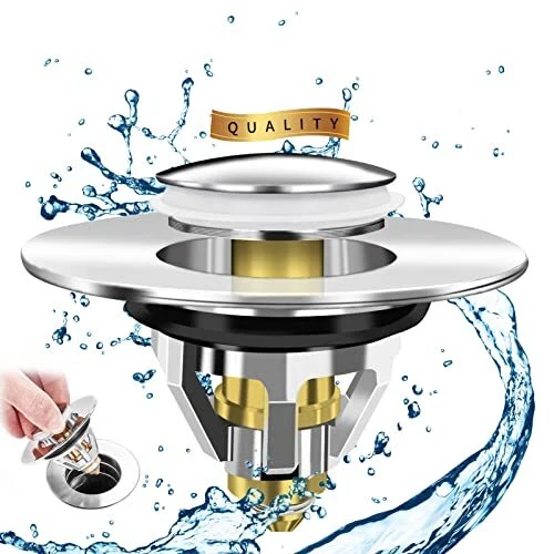 Lot De 2 Bonde De Lavabo Universelle Pop-up Avec Filtre Anti-cheveux - Diamètre 34 à 40 Mm - Laiton Et Acier Inoxydable - Étanche