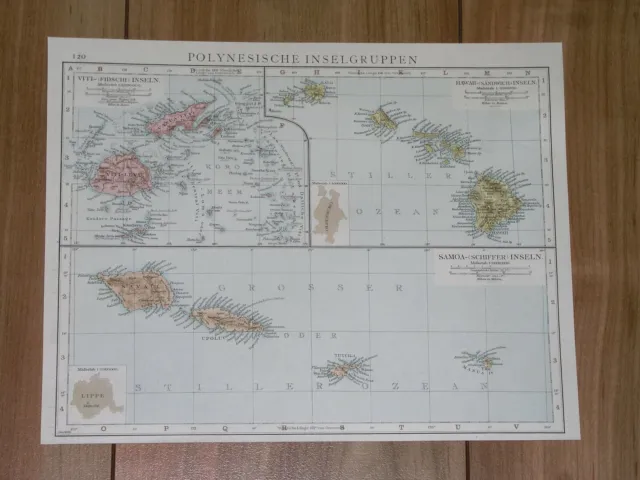 1886 Original Antique Map Of German American Samoa Hawaii Fiji Oceania Pacific