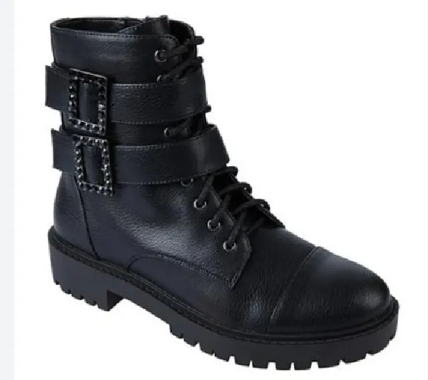 Jessica Simpson Kerina Lace-Up Fashion Combat Boot - Black - Size 7W