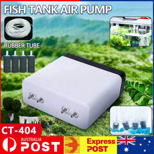 Fish Tank Air Bubble Oxygen Air Pump Stone Aerator Silent Aquarium Pond 4Outlet