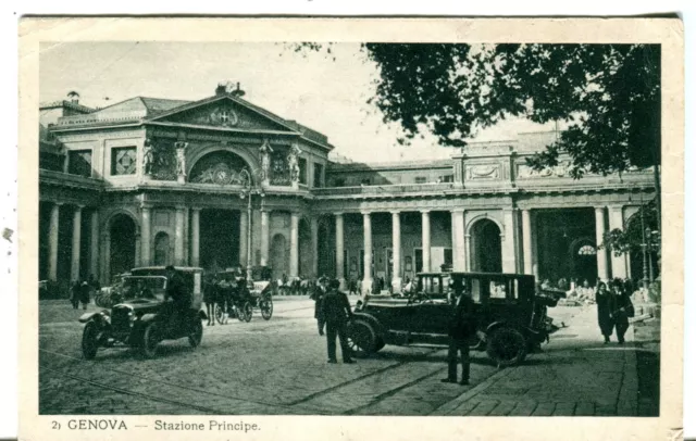 Italy Genova - Stazione Principe Cars old green tone postcard