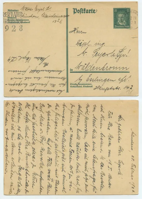 61812 - Ganzsache P 176 - Postkarte - München 25.2.1928 nach Waldenbronn
