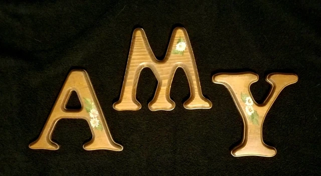 Totally Vintage 1970's  Wooden Wall Hanging Letters With Pink Flowers - Amy