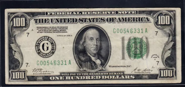 FR.2151-G 1928A Chicago $100 "Gold on Demand" Federal Reserve Note VF Minor Ink