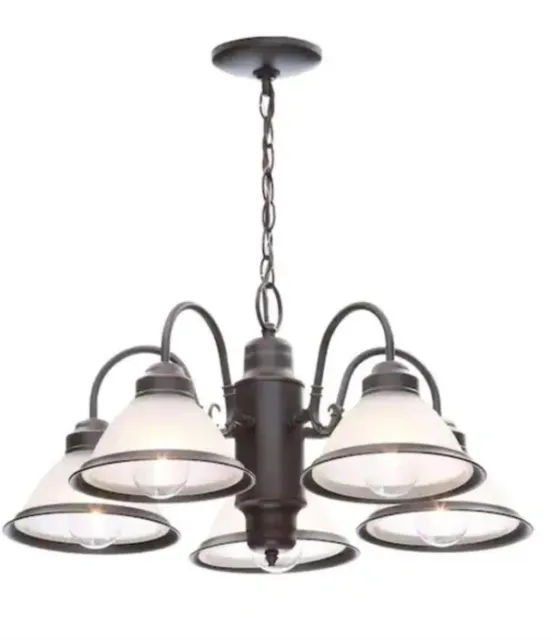 Hampton Bay 5-Light Oil Rubbed Bronze Chandelier w/ Frosted Ribbed Glass Shades