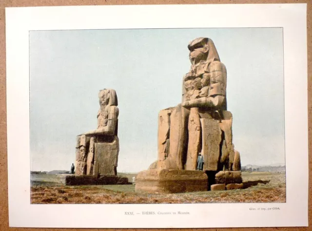 COLOSSES DE MEMNON  Thèbes en Égypte - Photochromie fin 19ème  gravure