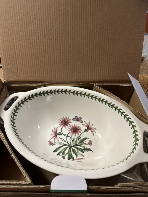 Portmeirion Botanic Garden Oval Handled Serving Bowl. Nib.