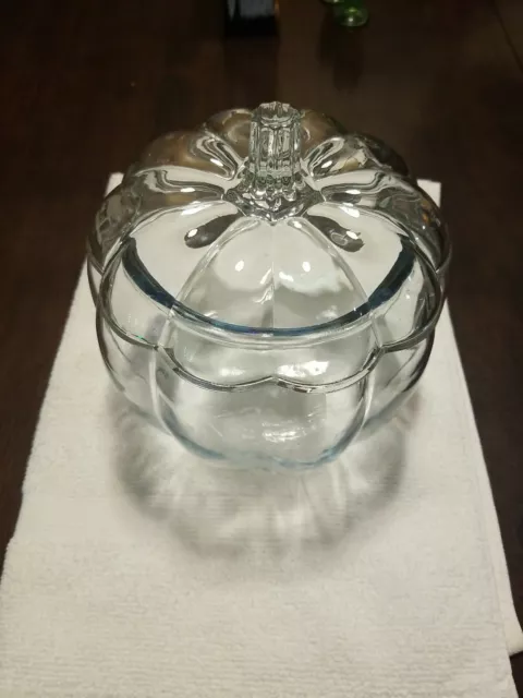 Anchor Hocking Clear Glass Pumpkin Candy Cookie Jar Vintage Clear Glass Euc