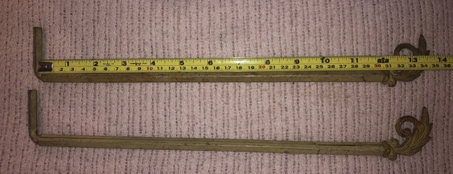TWO  Antique Curtain Rods Vintage Cast Metal Extending Swing Arm Leaves 2