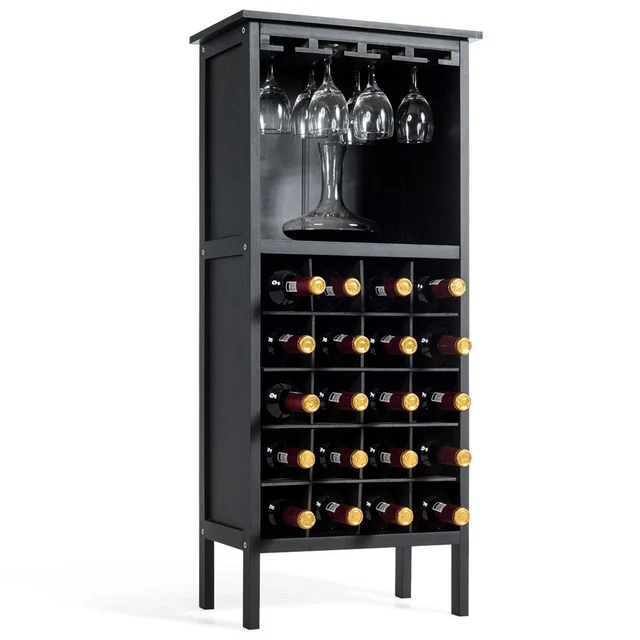 Cantina porta bottiglie con vassoio e porta bicchieri, in legno . - Italia