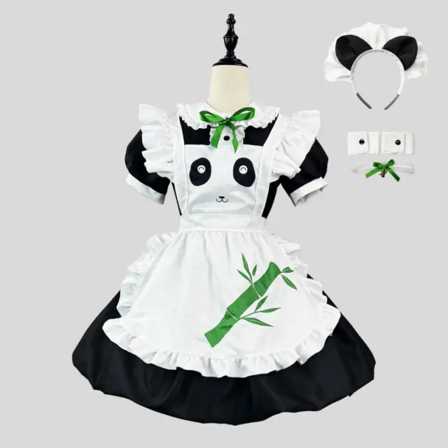 Hot Mens Plus Size Panda Lolita Maid Dress Uniform Cosplay Coffee Costume Party