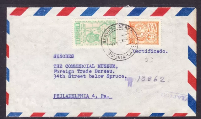 Bolivia 1952 Air Letter La Paz to Philadelphia Cert 13262