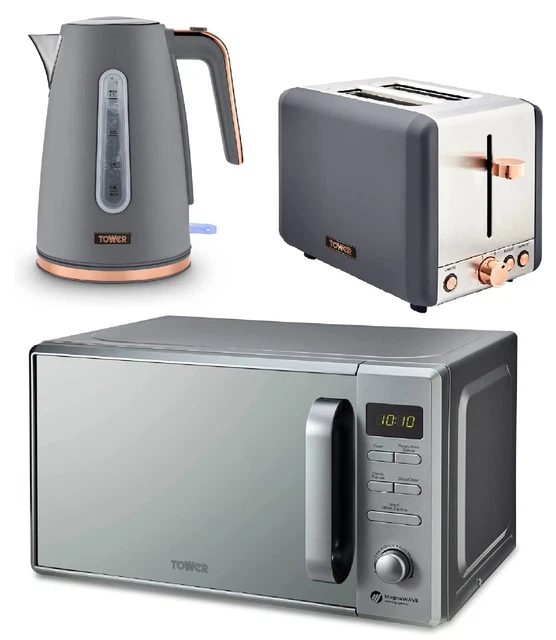 TOWER GREY DIGITAL Microwave with Matching Set of Kettle & Toaster Rose