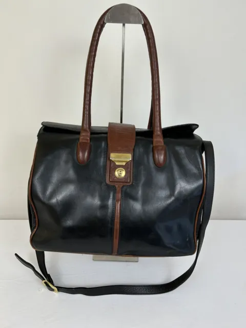Vintage Leather Doctors Bag Overnight Black Brown crossbody and satchel